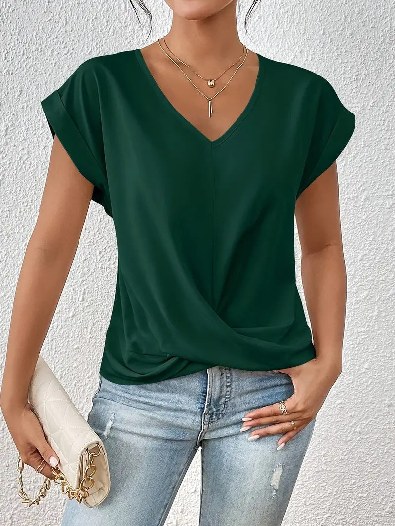 Women's Tummy-Tucking Draped V-Neck Top™ – Elegante Silhouette für den ganzen Tag