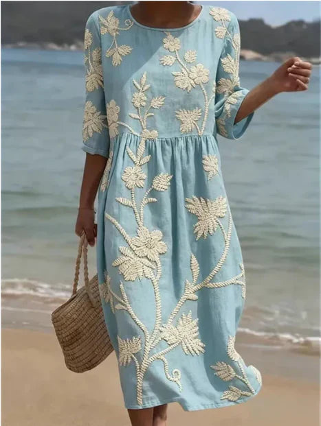 Women's Floral V Neck Relaxed Fit Elegant Midi Dress™ – Mühelose Eleganz für jeden Anlass