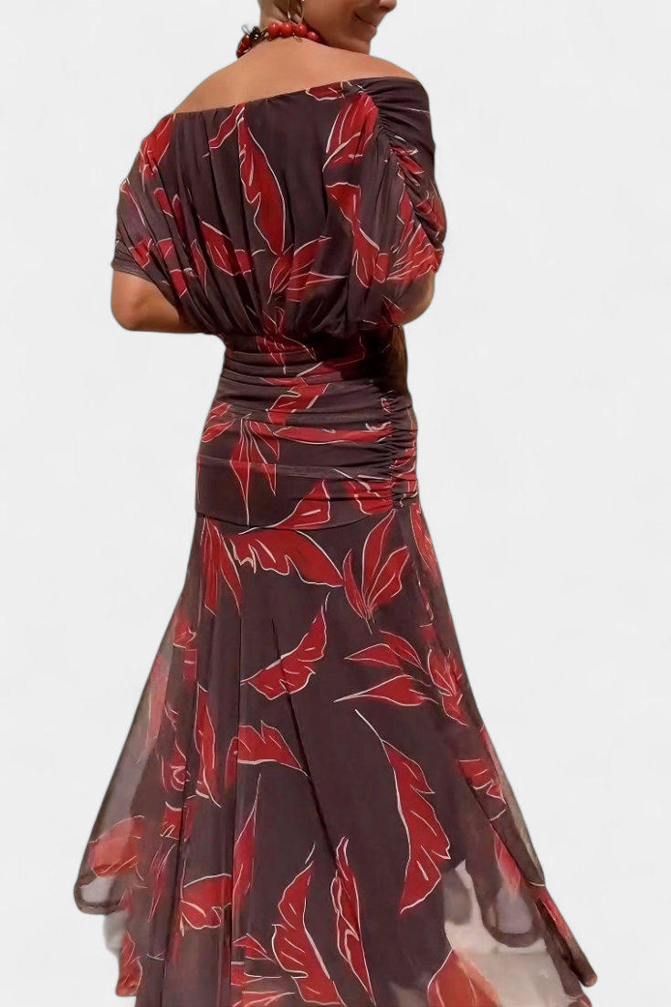 Women's Off Shoulder Midi Dress with Fitted Waist and Flowing Skirt™ – Elegante Feminine Ausstrahlung
