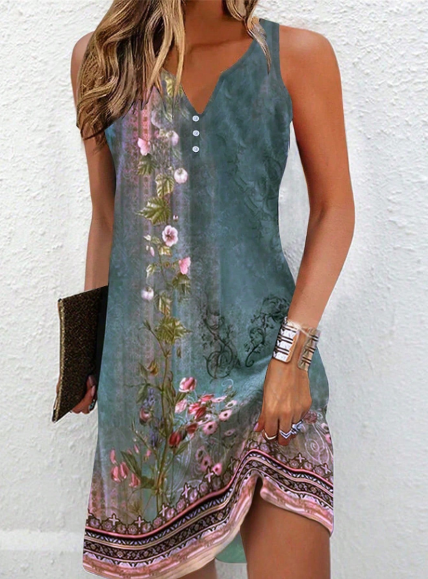 Women's Abstract Print Asymmetric Casual Sleeveless Midi Dress™ – Künstlerische Eleganz für jeden Anlass