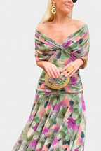 Women's Off Shoulder Midi Dress with Fitted Waist and Flowing Skirt™ – Elegante Feminine Ausstrahlung