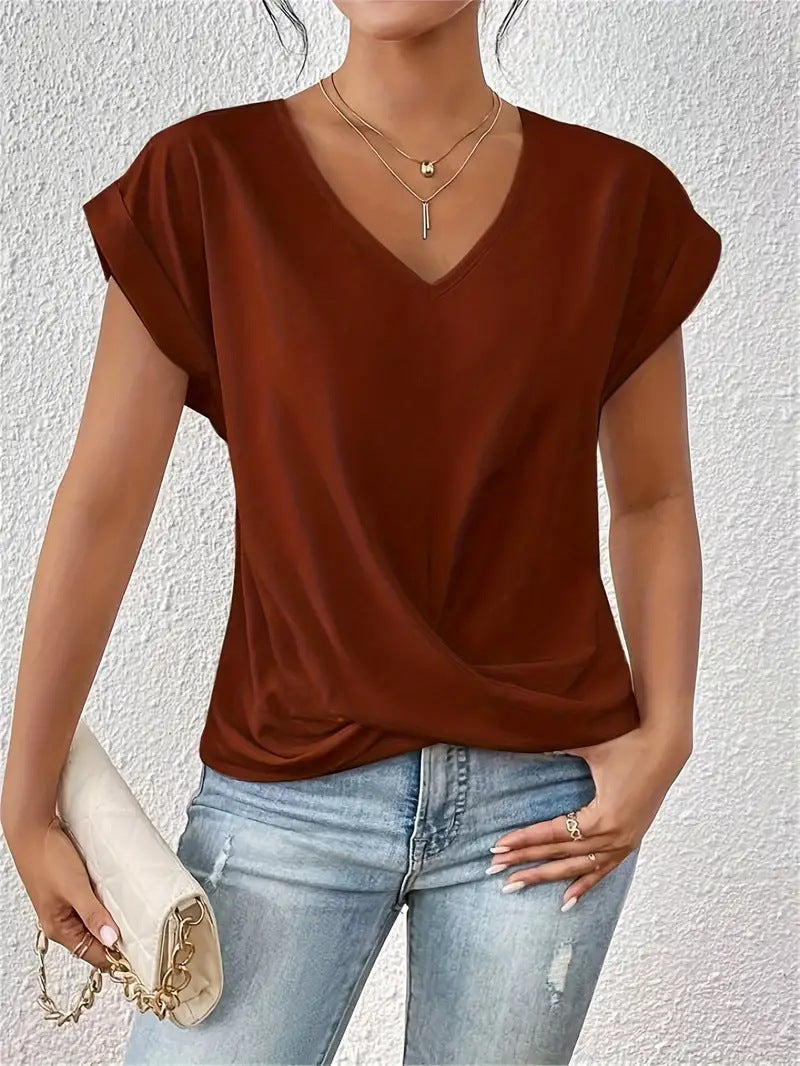 Women's Tummy-Tucking Draped V-Neck Top™ – Elegante Silhouette für den ganzen Tag