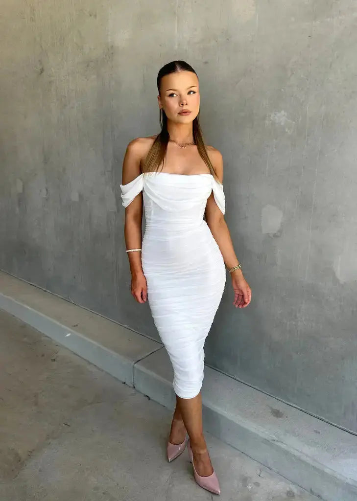 Soft Draped Spring Midi Dress™ – Elegante Weichheit für den perfekten Frühlingsauftritt