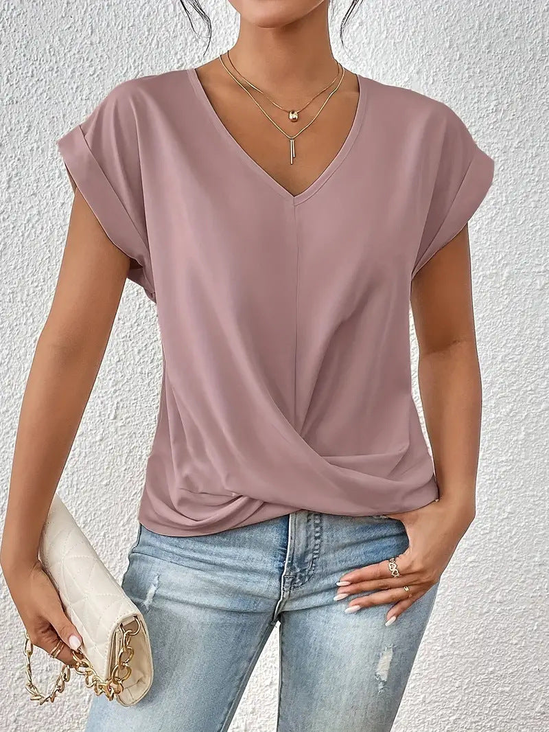 Women's Tummy-Tucking Draped V-Neck Top™ – Elegante Silhouette für den ganzen Tag