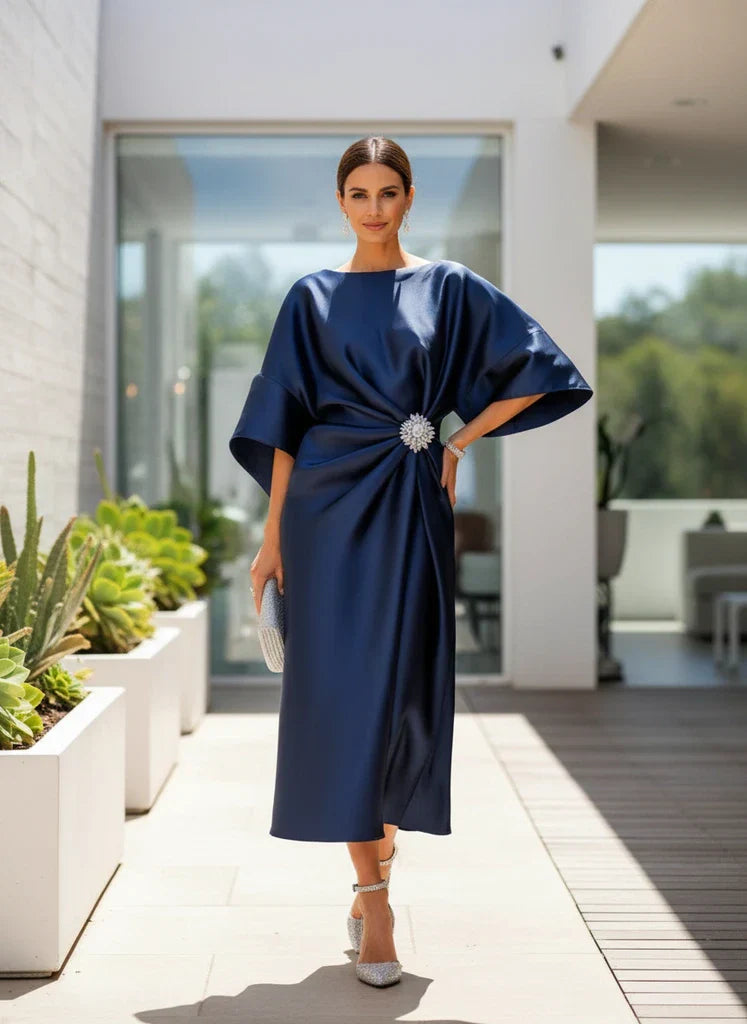 Women's Batwing Sleeve Maxi Dress with Gathered Waist and Elegant Fit™ – Zeitlose Eleganz für jeden Anlass