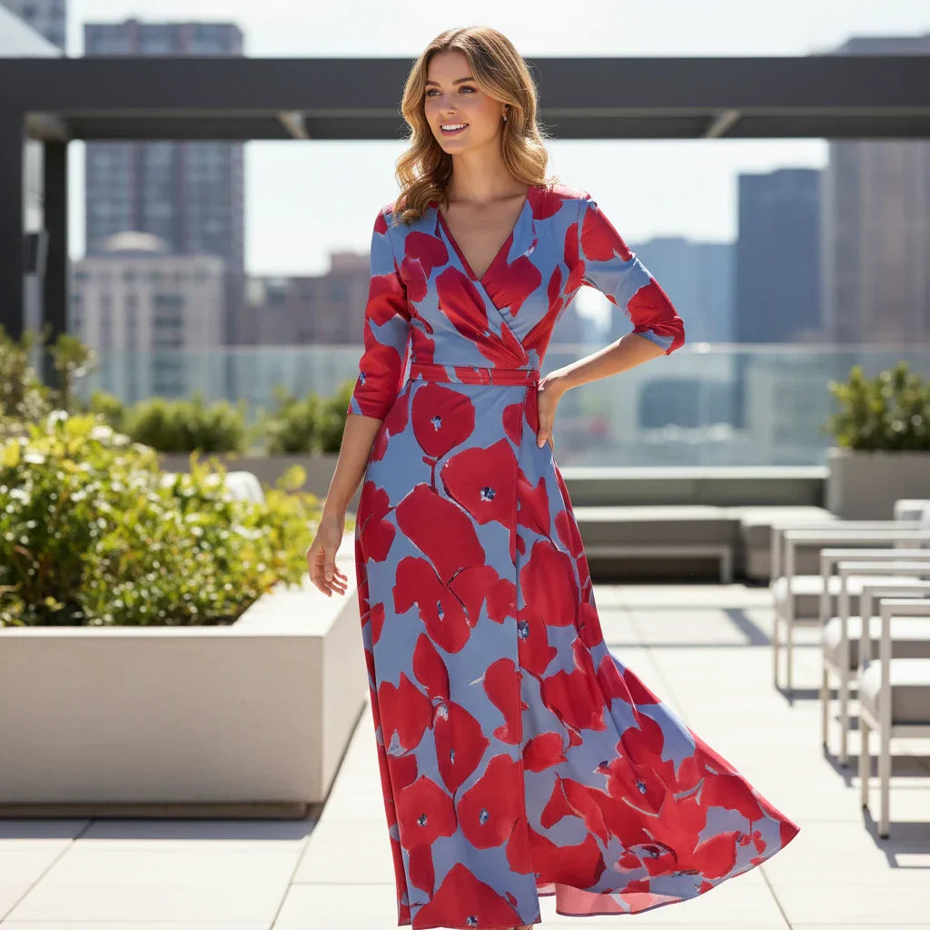 Women's Floral Maxi Dress with V Neck Wrap and Flowing Fit™ – Eleganter Boho-Style für jeden Anlass