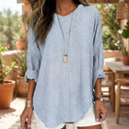 Women's Striped Long Sleeve Blouse with Rounded Hem™ – Mühelose Eleganz für jeden Tag