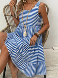 Women's Striped Sleeveless Relaxed Fit Tiered Summer Dress™ – Mühelose Eleganz für warme Tage