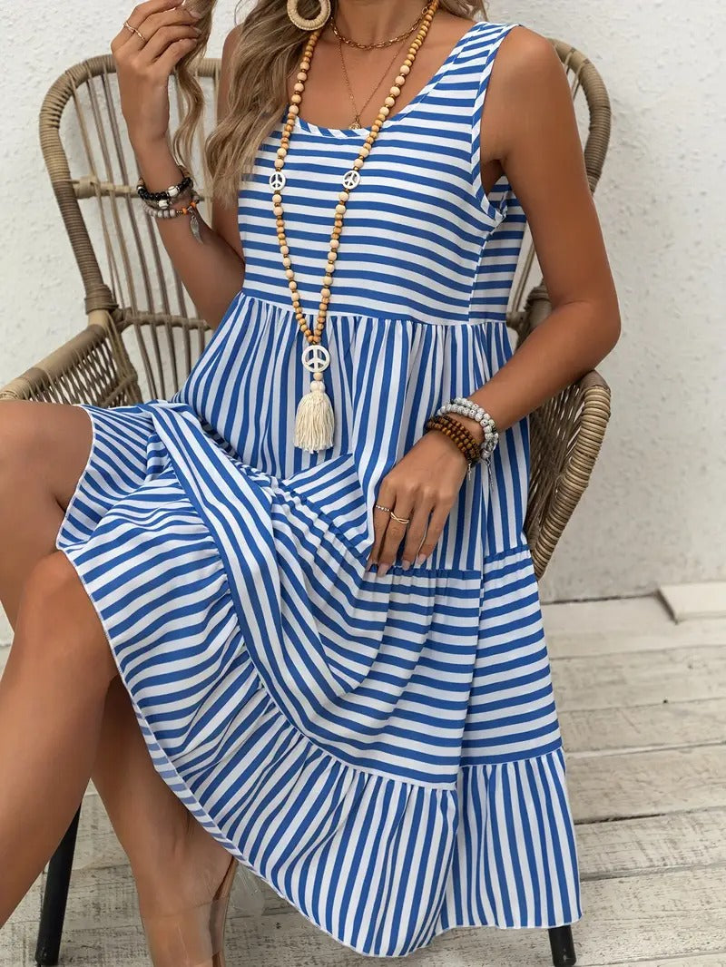 Women's Striped Sleeveless Relaxed Fit Tiered Summer Dress™ – Mühelose Eleganz für warme Tage