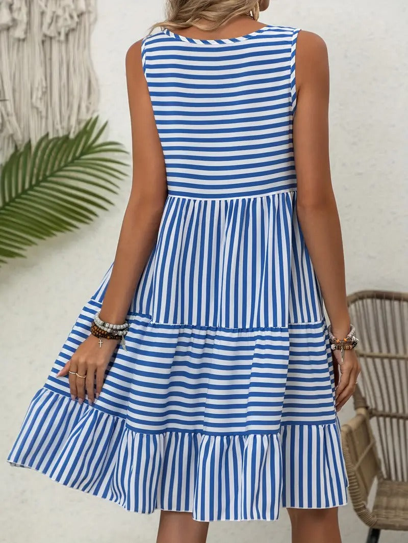 Women's Striped Sleeveless Relaxed Fit Tiered Summer Dress™ – Mühelose Eleganz für warme Tage
