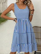 Women's Striped Sleeveless Relaxed Fit Tiered Summer Dress™ – Mühelose Eleganz für warme Tage