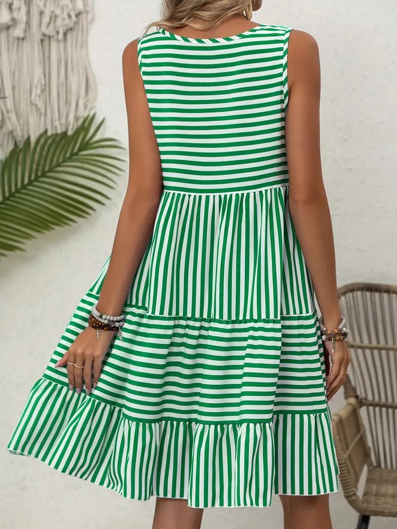 Women's Striped Sleeveless Relaxed Fit Tiered Summer Dress™ – Mühelose Eleganz für warme Tage