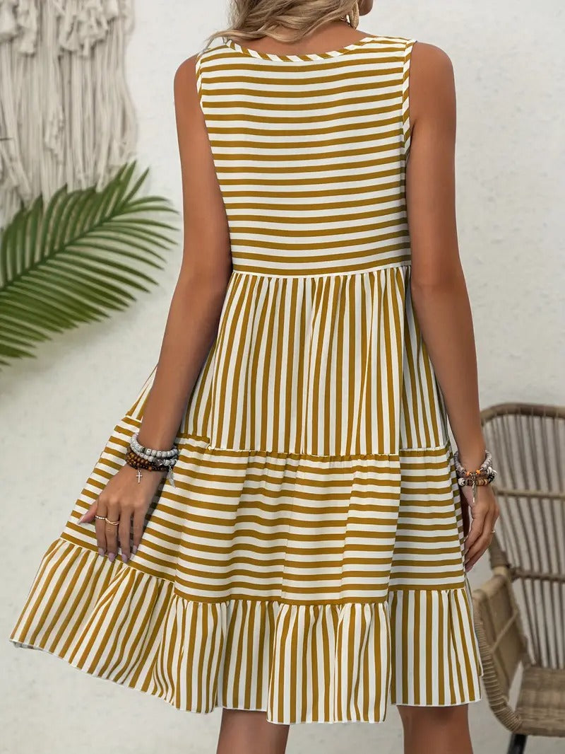 Women's Striped Sleeveless Relaxed Fit Tiered Summer Dress™ – Mühelose Eleganz für warme Tage