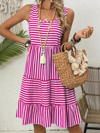 Women's Striped Sleeveless Relaxed Fit Tiered Summer Dress™ – Mühelose Eleganz für warme Tage