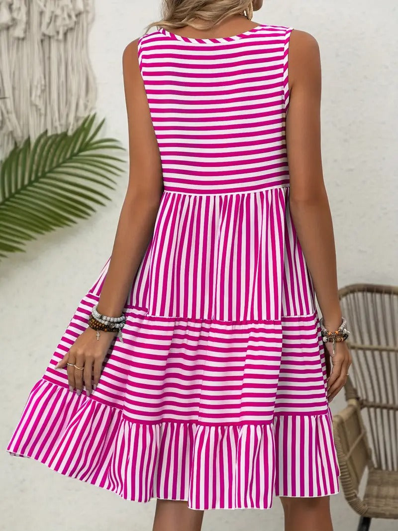 Women's Striped Sleeveless Relaxed Fit Tiered Summer Dress™ – Mühelose Eleganz für warme Tage