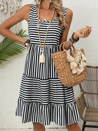 Women's Striped Sleeveless Relaxed Fit Tiered Summer Dress™ – Mühelose Eleganz für warme Tage