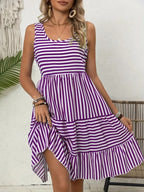 Women's Striped Sleeveless Relaxed Fit Tiered Summer Dress™ – Mühelose Eleganz für warme Tage