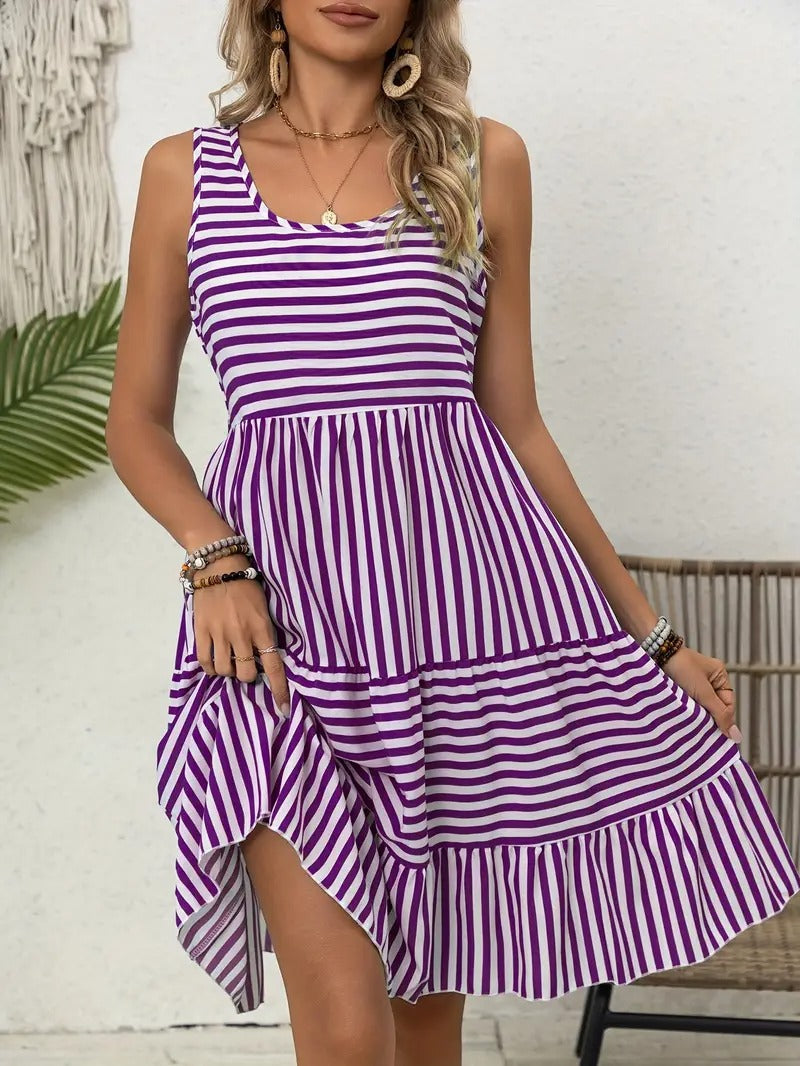 Women's Striped Sleeveless Relaxed Fit Tiered Summer Dress™ – Mühelose Eleganz für warme Tage