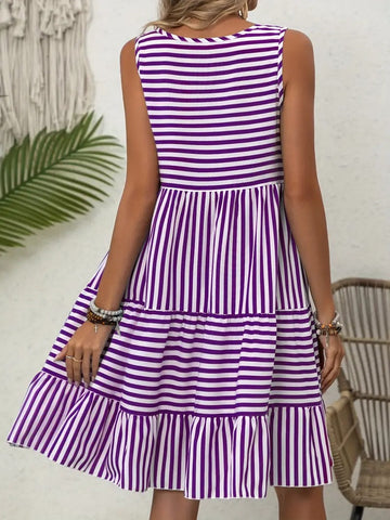 Women's Striped Sleeveless Relaxed Fit Tiered Summer Dress™ – Mühelose Eleganz für warme Tage