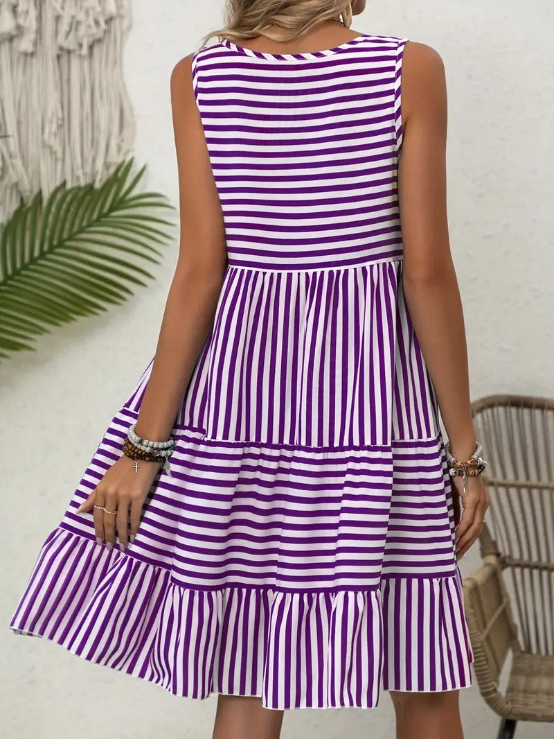 Women's Striped Sleeveless Relaxed Fit Tiered Summer Dress™ – Mühelose Eleganz für warme Tage