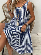 Women's Striped Sleeveless Relaxed Fit Tiered Summer Dress™ – Mühelose Eleganz für warme Tage