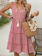 Women's Striped Sleeveless Relaxed Fit Tiered Summer Dress™ – Mühelose Eleganz für warme Tage