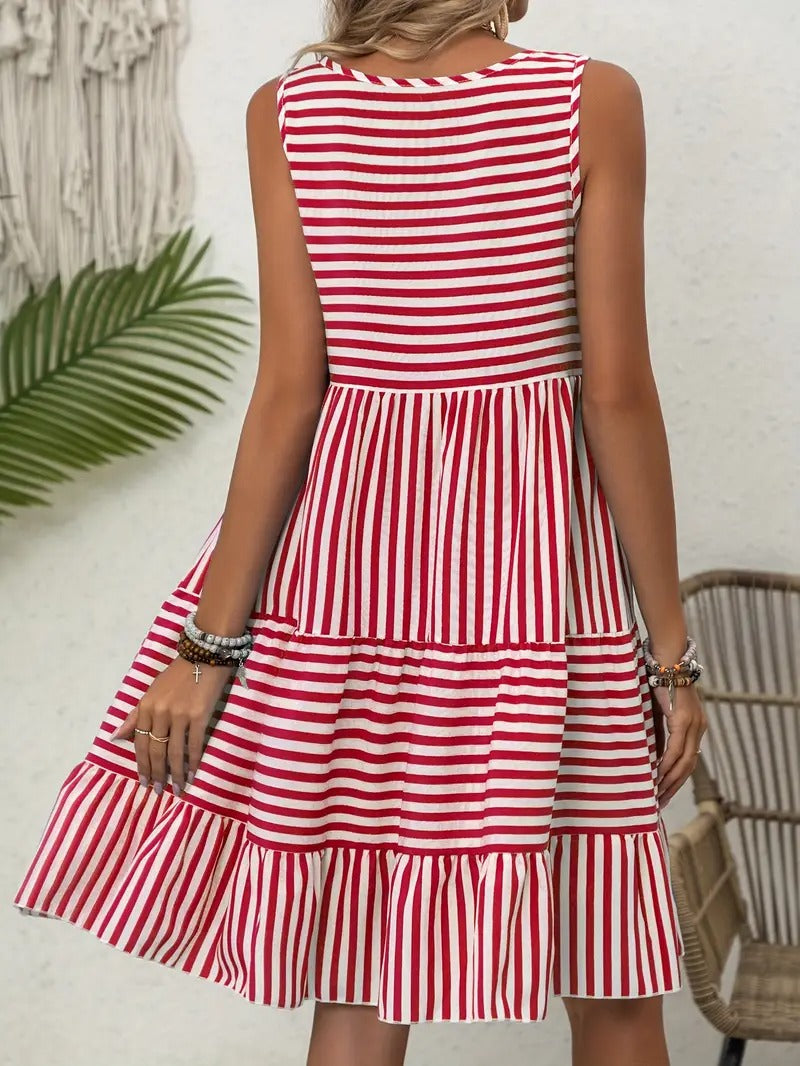 Women's Striped Sleeveless Relaxed Fit Tiered Summer Dress™ – Mühelose Eleganz für warme Tage