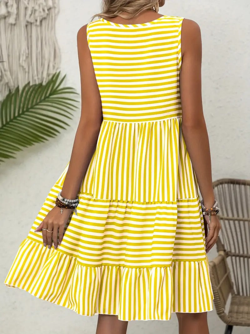 Women's Striped Sleeveless Relaxed Fit Tiered Summer Dress™ – Mühelose Eleganz für warme Tage