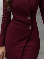 Women's Buttoned Wrap V Neck Elegant Slim Fit Midi Dress™ – Elegante Vielseitigkeit für jeden Anlass