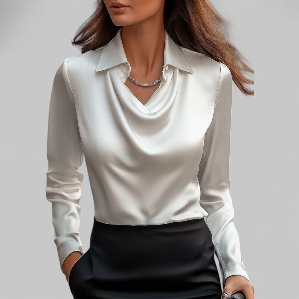 Women's Draped Neck Long Sleeve Blouse with Satin-Like Finish™ – Elegante Drapierung für zeitlosen Business-Chic