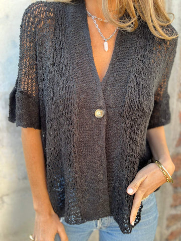 Women's Textured V-Neck Button Top Relaxed Fit Lightweight Casual Elegant Blouse™ – Elegante Vielseitigkeit für jeden Tag