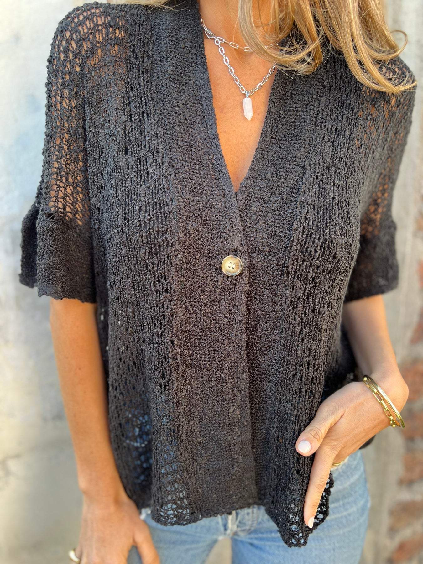 Women's Textured V-Neck Button Top Relaxed Fit Lightweight Casual Elegant Blouse™ – Elegante Vielseitigkeit für jeden Tag