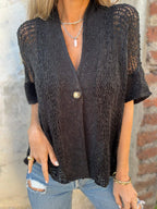 Women's Textured V-Neck Button Top Relaxed Fit Lightweight Casual Elegant Blouse™ – Elegante Vielseitigkeit für jeden Tag