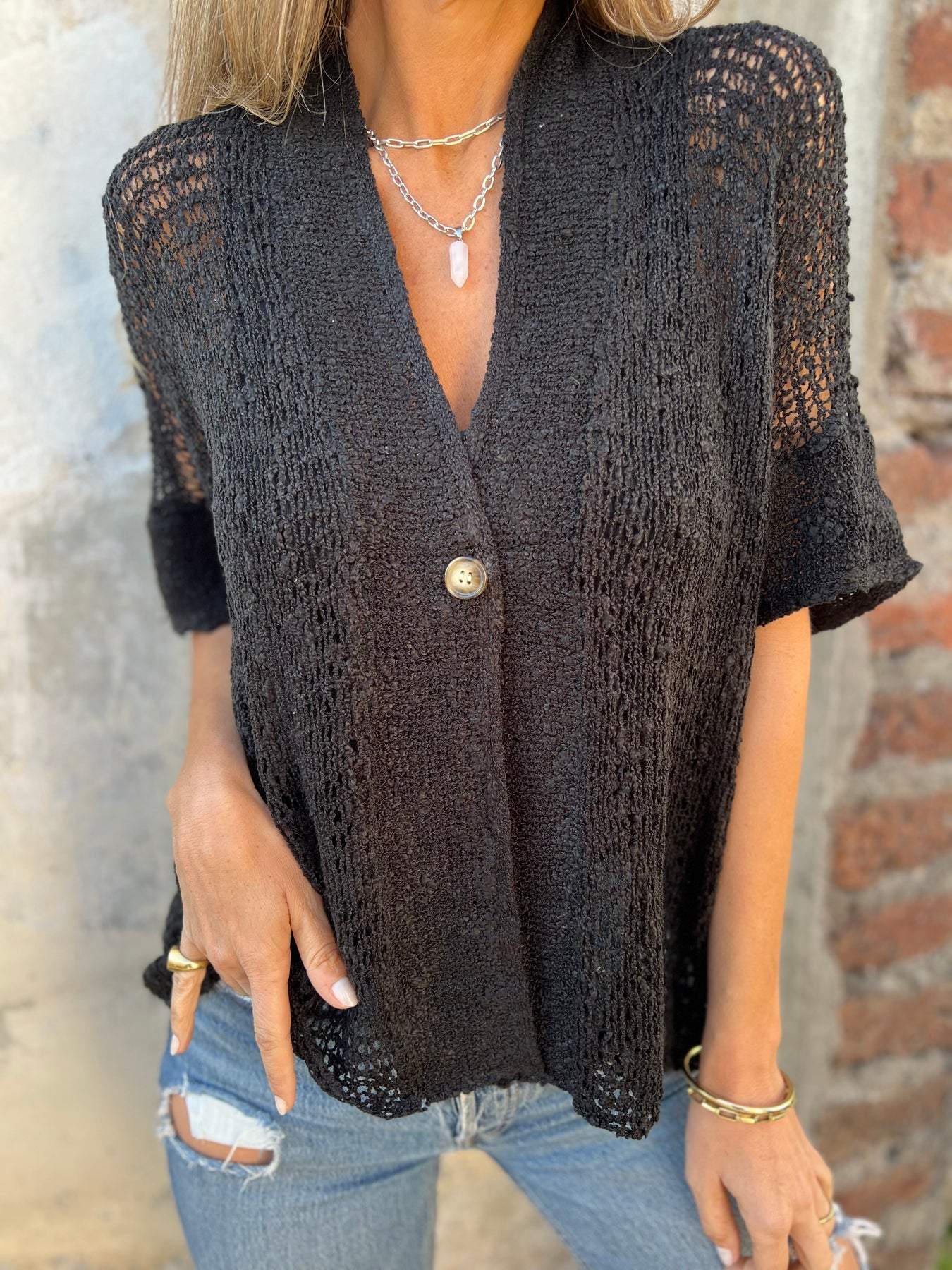 Women's Textured V-Neck Button Top Relaxed Fit Lightweight Casual Elegant Blouse™ – Elegante Vielseitigkeit für jeden Tag