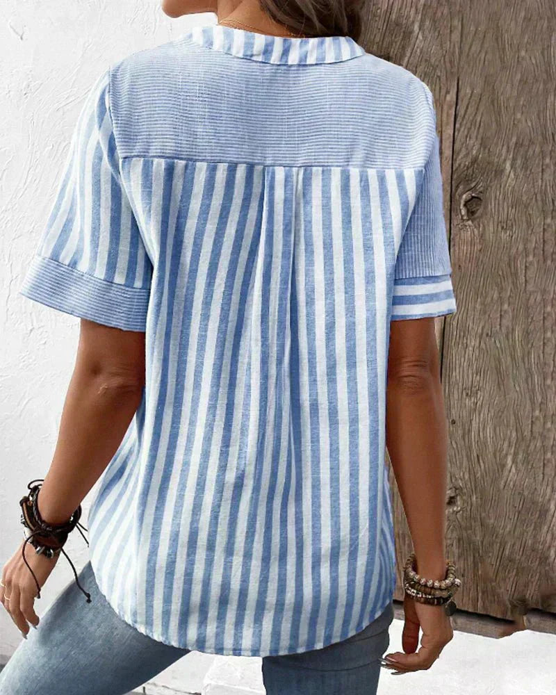 Women's Striped Button V-Neck Blouse Relaxed Fit Lightweight Casual Summer Top™ – Zeitloser Komfort für den Alltag