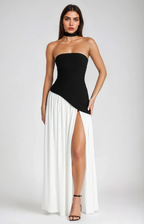 Women's Strapless Maxi Dress with High Slit and Draped Waist™ – Elegante Abendgarderobe für unvergessliche Auftritte