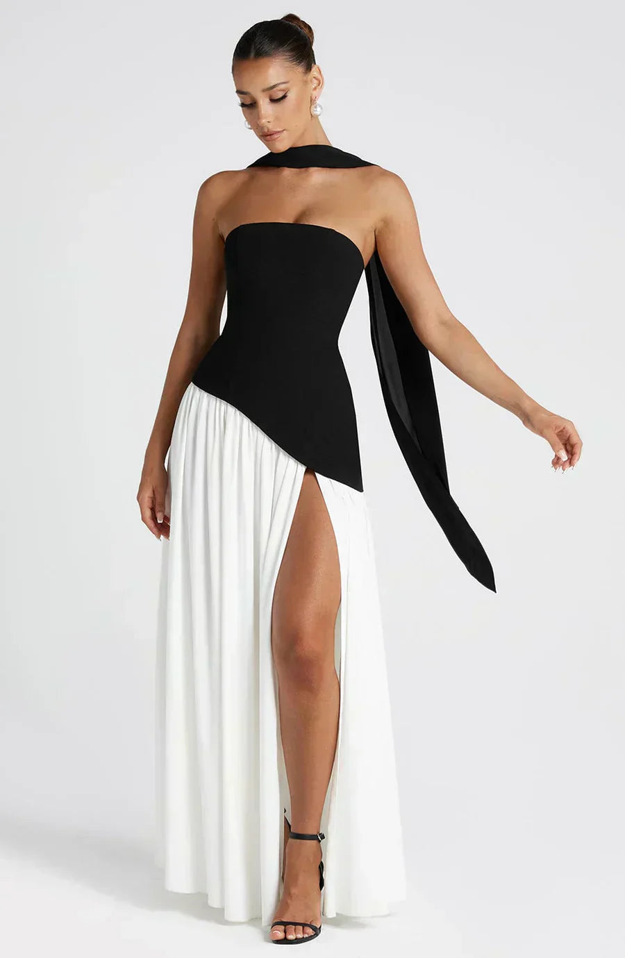 Women's Strapless Maxi Dress with High Slit and Draped Waist™ – Elegante Abendgarderobe für unvergessliche Auftritte