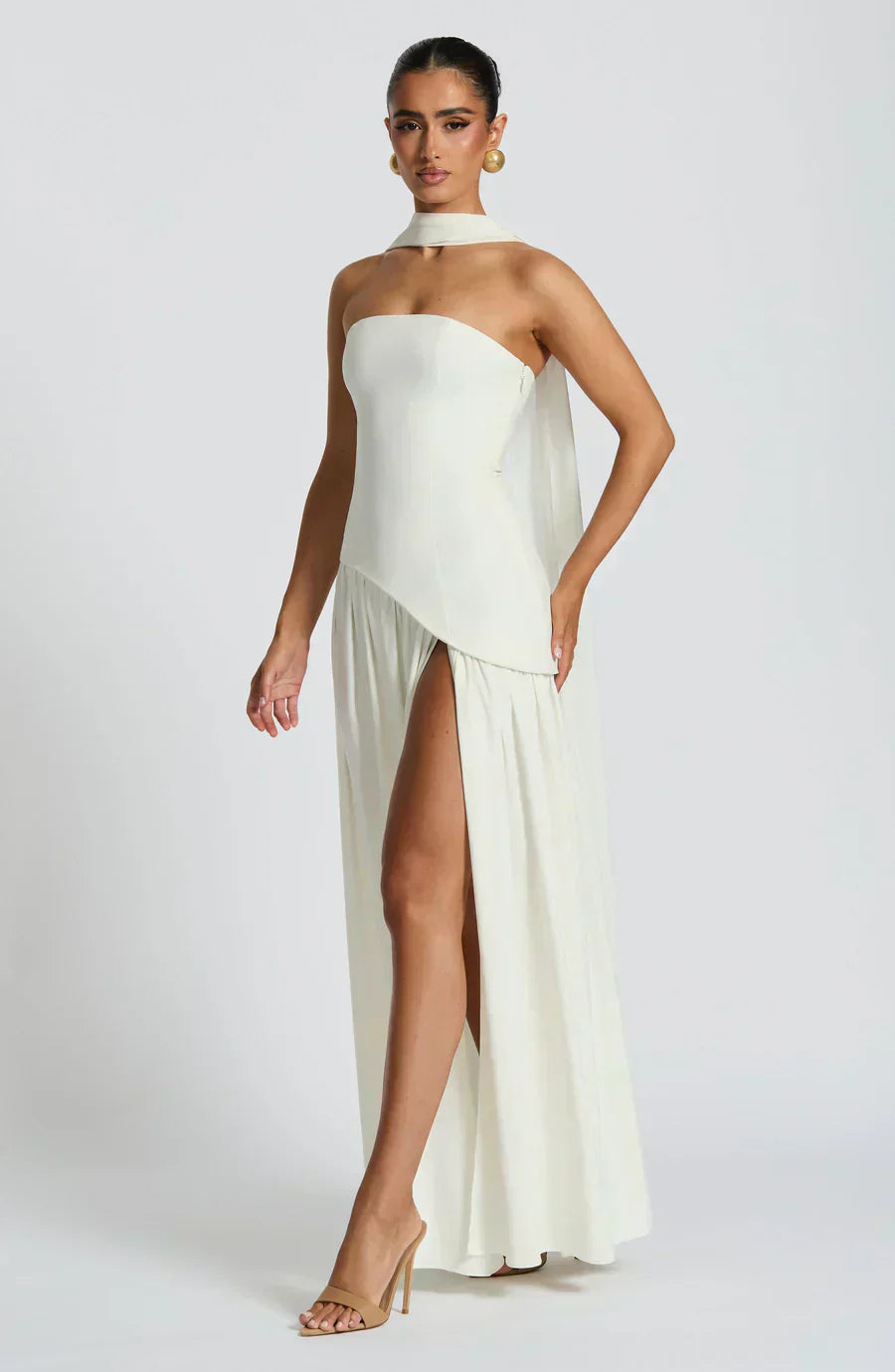 Women's Strapless Maxi Dress with High Slit and Draped Waist™ – Elegante Abendgarderobe für unvergessliche Auftritte