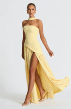 Women's Strapless Maxi Dress with High Slit and Draped Waist™ – Elegante Abendgarderobe für unvergessliche Auftritte