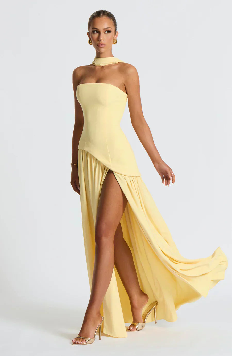 Women's Strapless Maxi Dress with High Slit and Draped Waist™ – Elegante Abendgarderobe für unvergessliche Auftritte