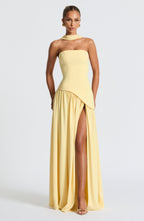 Women's Strapless Maxi Dress with High Slit and Draped Waist™ – Elegante Abendgarderobe für unvergessliche Auftritte