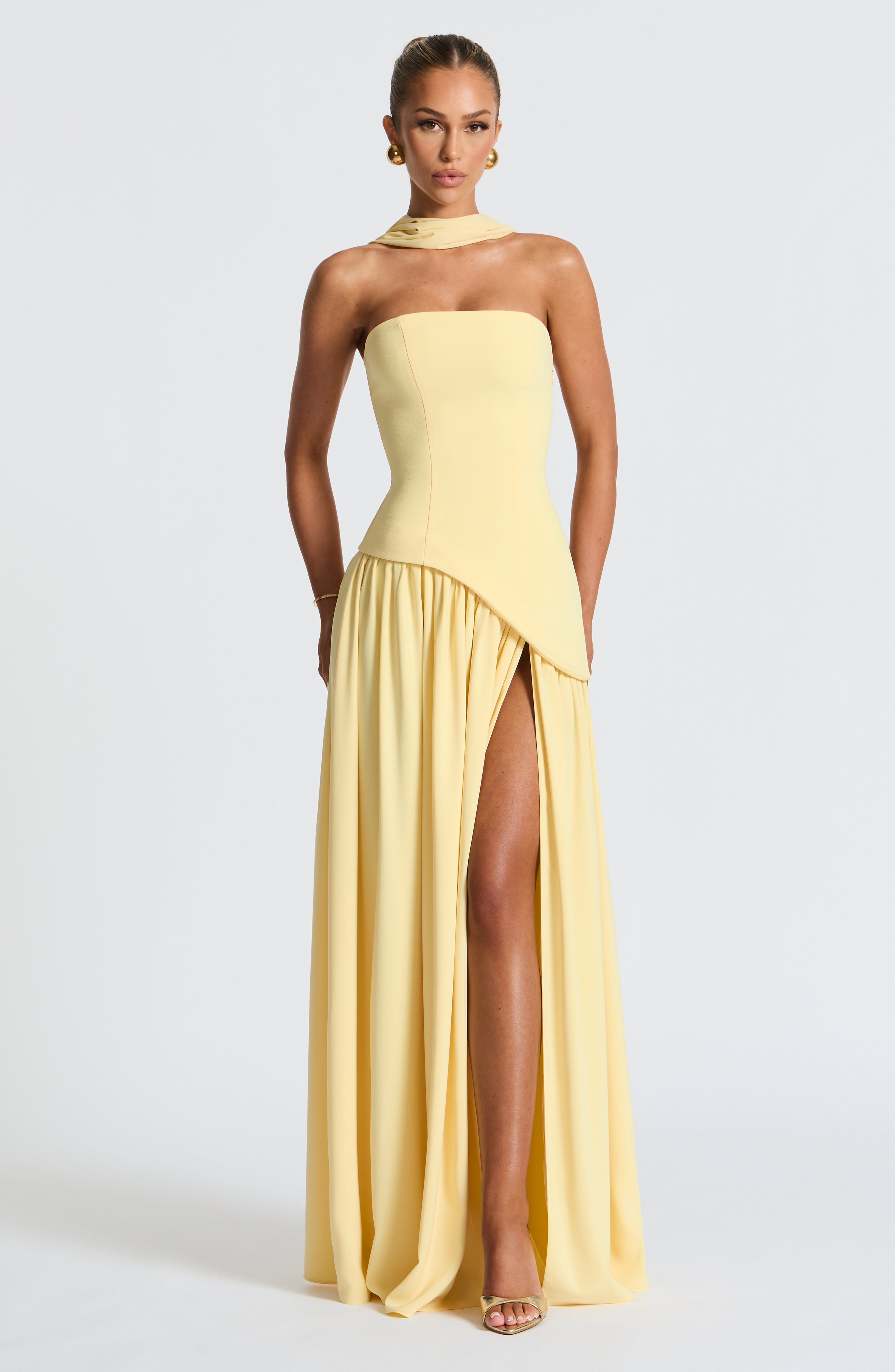 Women's Strapless Maxi Dress with High Slit and Draped Waist™ – Elegante Abendgarderobe für unvergessliche Auftritte