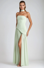 Women's Strapless Maxi Dress with High Slit and Draped Waist™ – Elegante Abendgarderobe für unvergessliche Auftritte