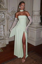 Women's Strapless Maxi Dress with High Slit and Draped Waist™ – Elegante Abendgarderobe für unvergessliche Auftritte