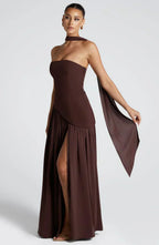 Women's Strapless Maxi Dress with High Slit and Draped Waist™ – Elegante Abendgarderobe für unvergessliche Auftritte