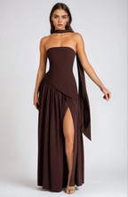 Women's Strapless Maxi Dress with High Slit and Draped Waist™ – Elegante Abendgarderobe für unvergessliche Auftritte