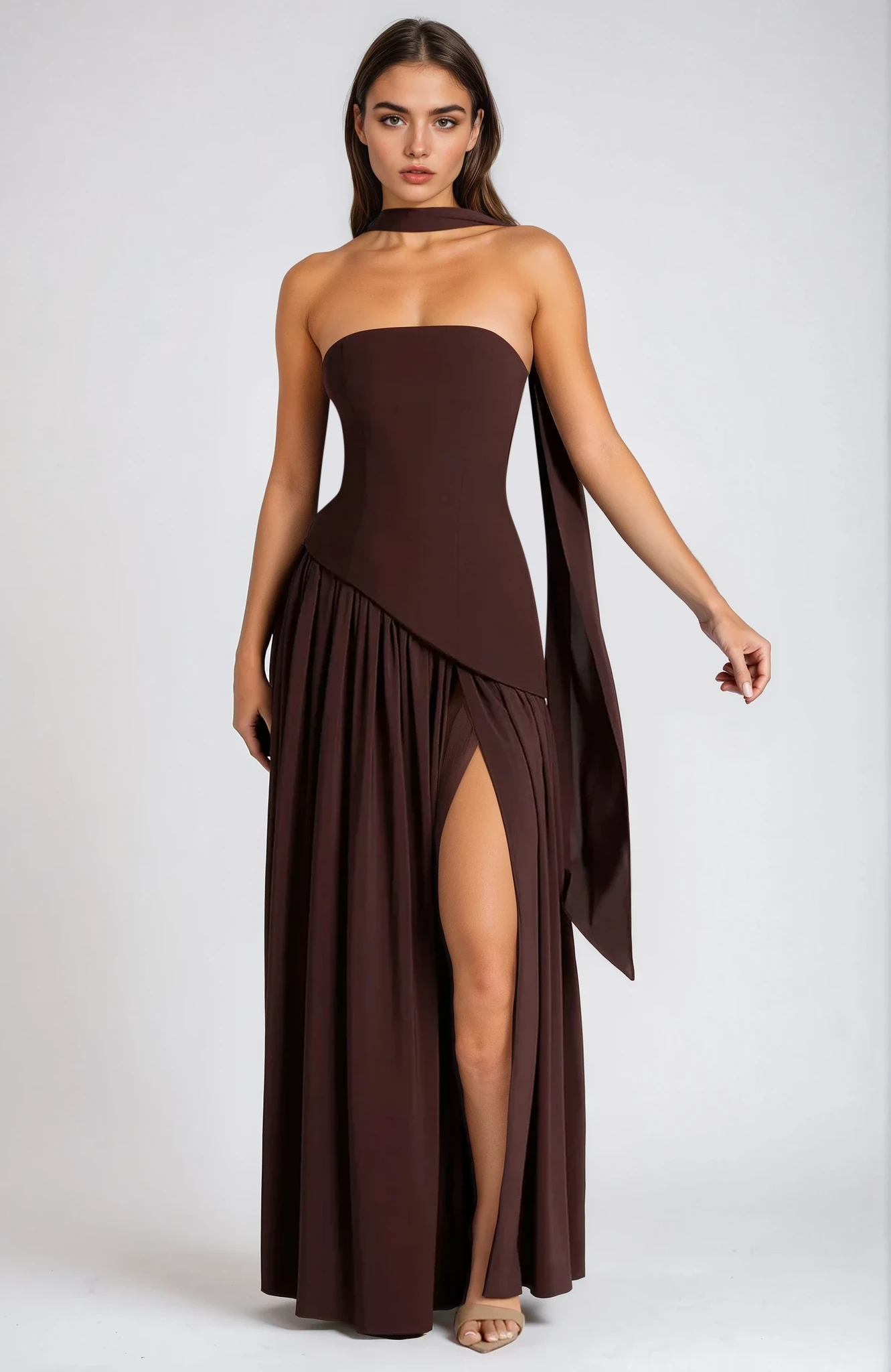 Women's Strapless Maxi Dress with High Slit and Draped Waist™ – Elegante Abendgarderobe für unvergessliche Auftritte