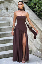 Women's Strapless Maxi Dress with High Slit and Draped Waist™ – Elegante Abendgarderobe für unvergessliche Auftritte