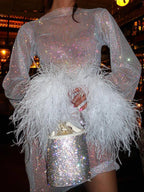 Women's Mini Dress with Sheer Cuffs and Feathers™ – Glamouröse Eleganz für besondere Anlässe