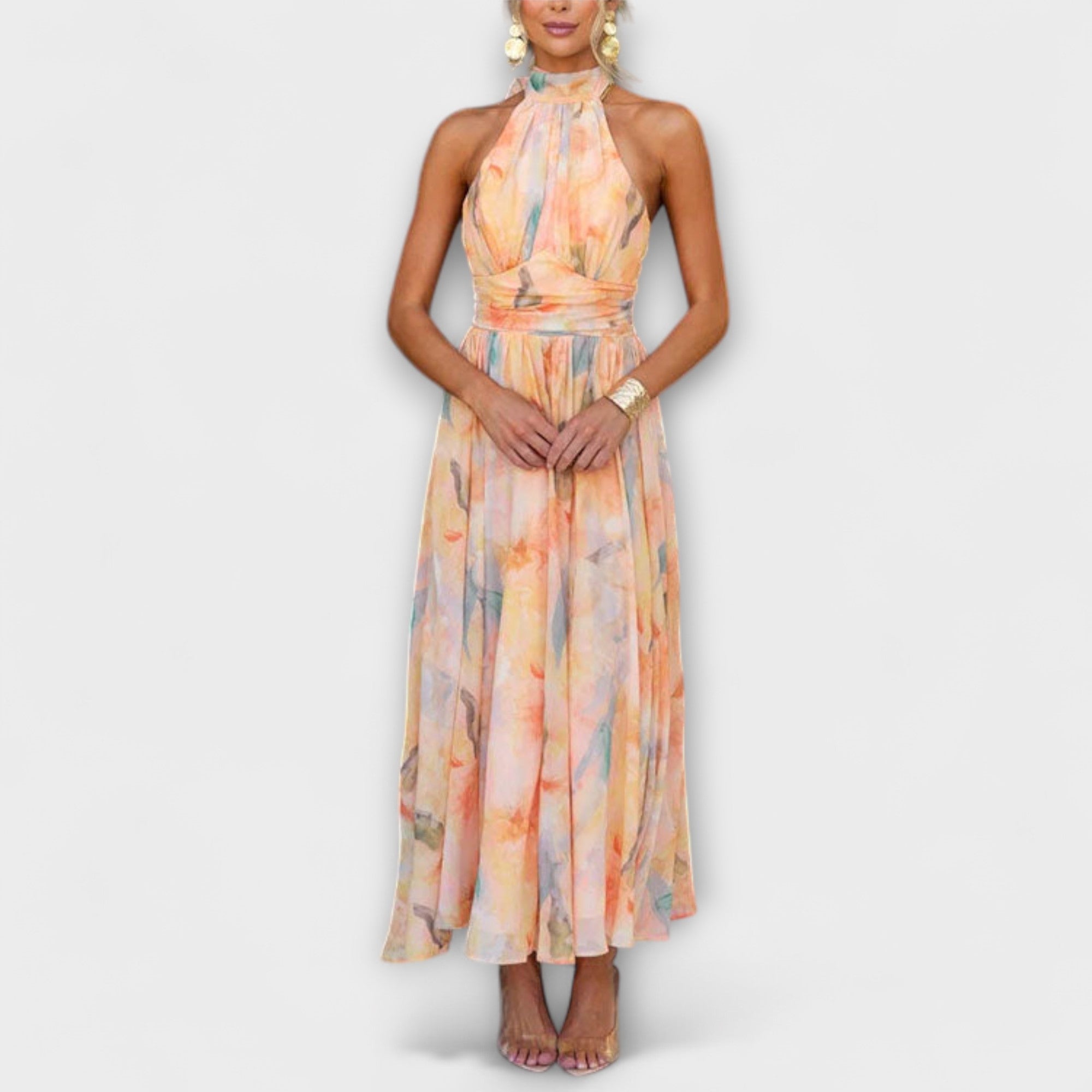 Women's Halter Neck Maxi Dress with Flowing Silhouette and Defined Waist™ – Elegante Raffinesse für besondere Momente